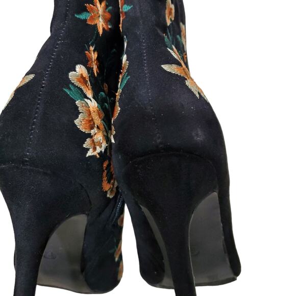 JustFab | Embroidered Floral Stiletto Peep Toe Ankle Booties - Picture 8 of 12